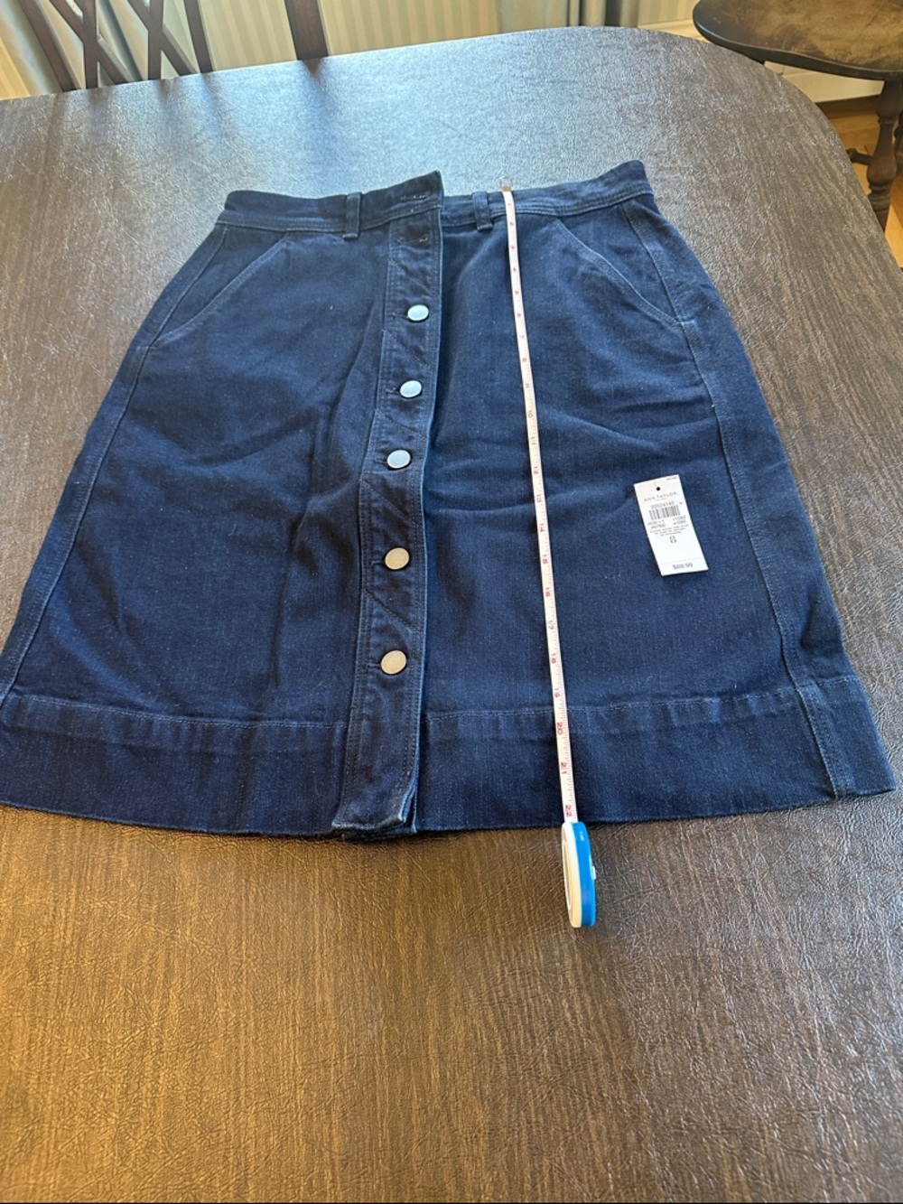 Button-Front Dark Blue Denim Skirt size 8